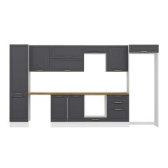 Alvinka 390X222 Cm Klasik Mebran Mutfak Dolabı Mbb-E80B50S60-2 Mebran | Antrasit - Suntalam