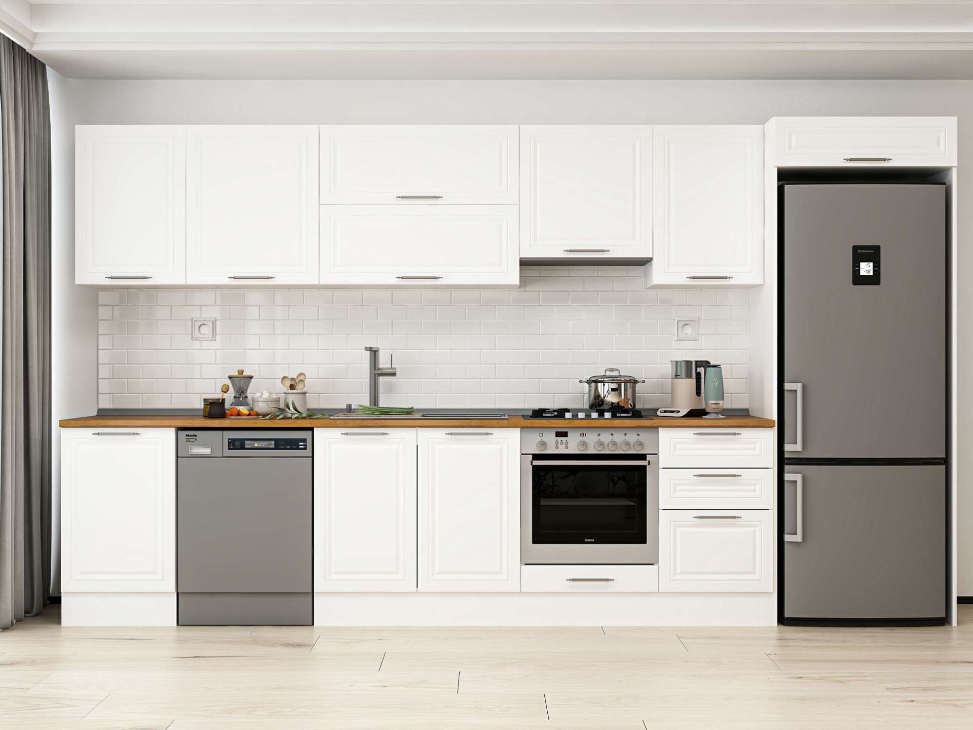 Alvinka 380X222 Cm Klasik Mebran Mutfak Dolabı Beyaz Beyaz Mb-E80S50S50-1