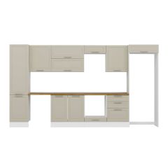 Alvinka 390X222 Cm Klasik Mebran Mutfak Dolabı Mbb-E80B50S60-2 Mebran | Kumtaşı - Suntalam