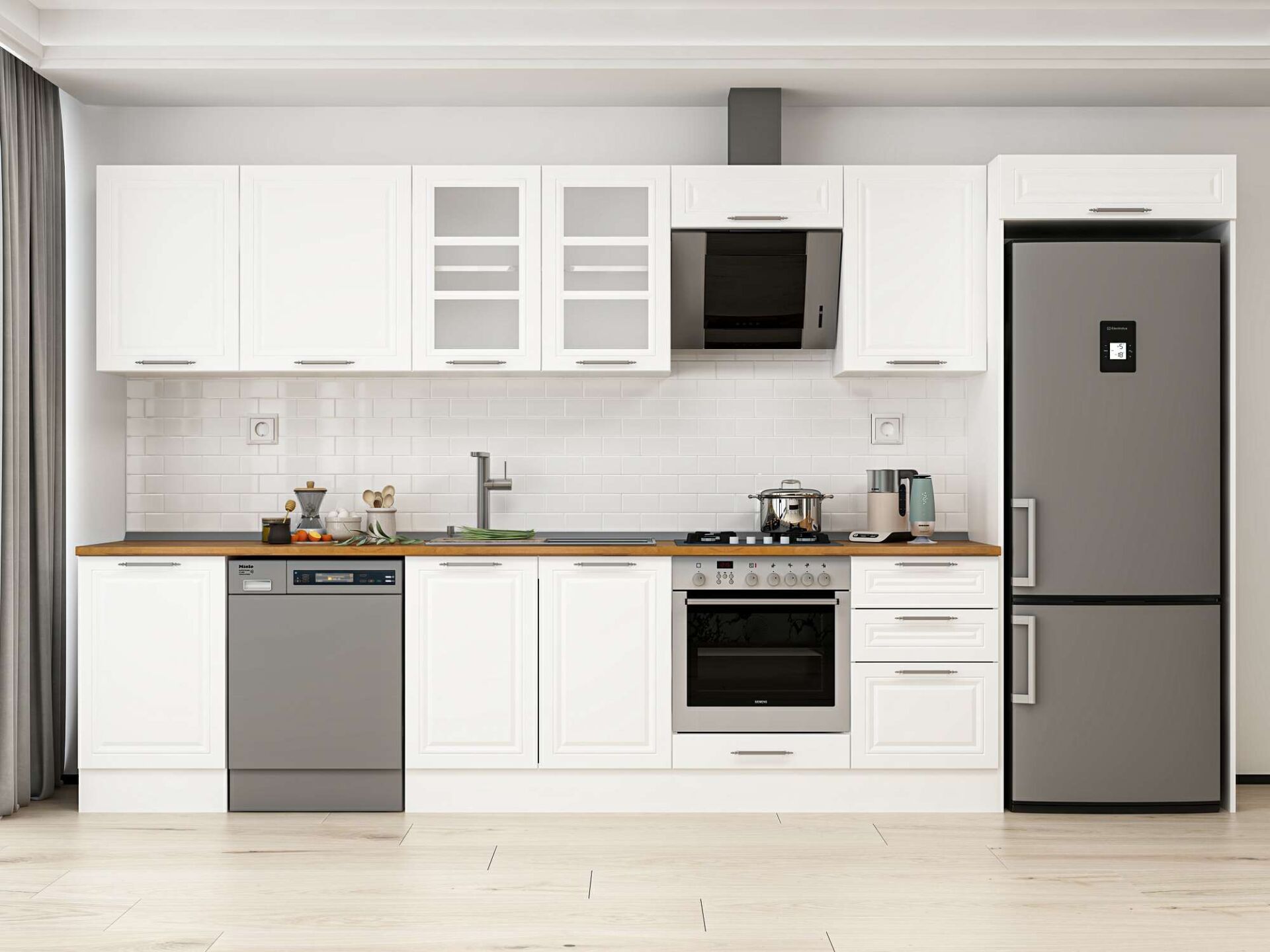 Alvinka 380X222 Cm Klasik Mebran Mutfak Dolabı Beyaz Beyaz Mb-E80S50S50-3