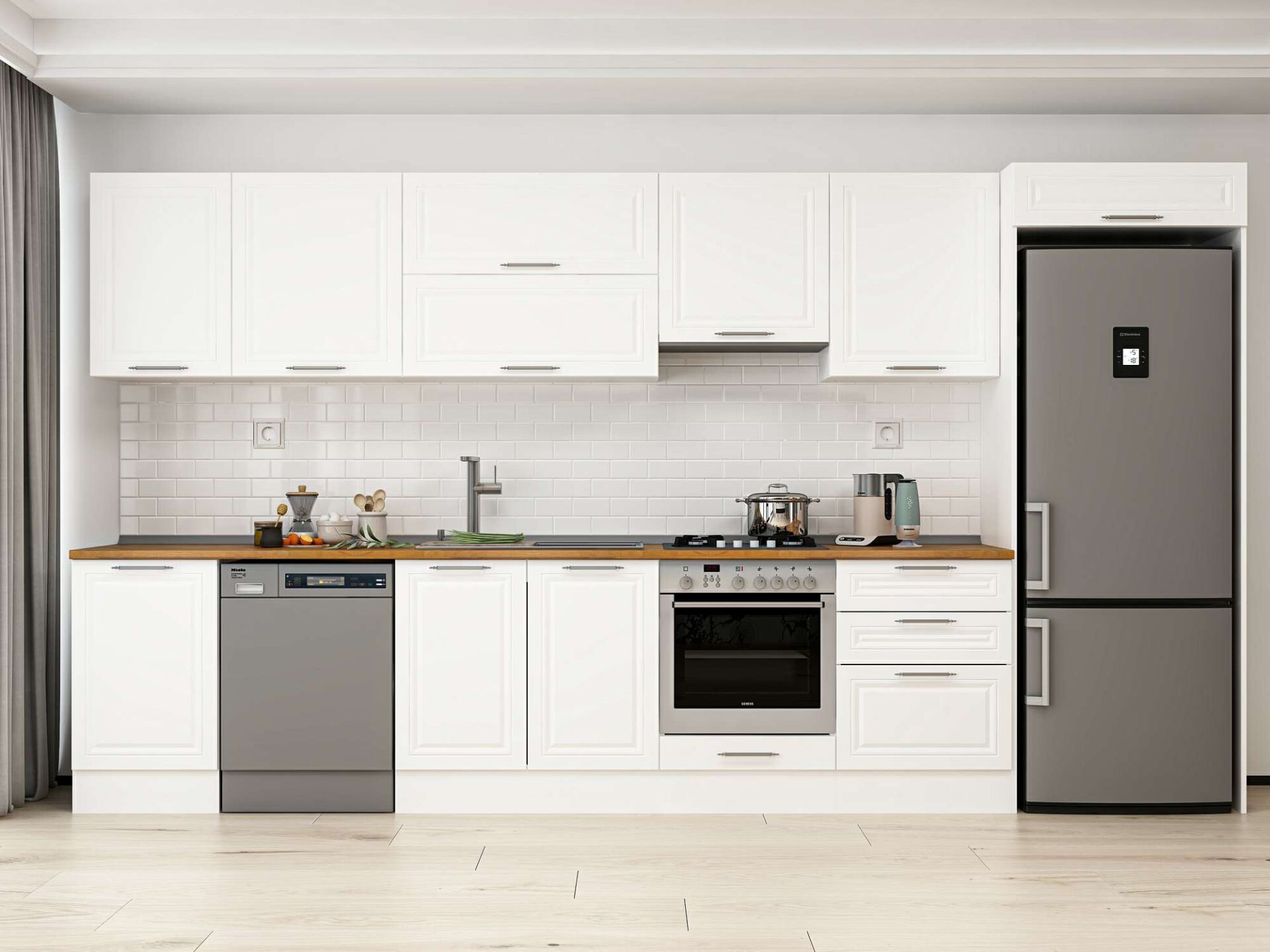 Alvinka 390X222 Cm Klasik Mebran Mutfak Dolabı Beyaz Beyaz Mb-E80S50S60-1