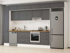 Alvinka 380X240 Cm Klasik Mebran Mutfak Dolabı Mbb-E80B40S60-1 Mebran | Antrasit - Mdf