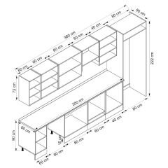 Alvinka 380X222 Cm Klasik Mebran Mutfak Dolabı Beyaz Beyaz Mb-E80S60S40-1