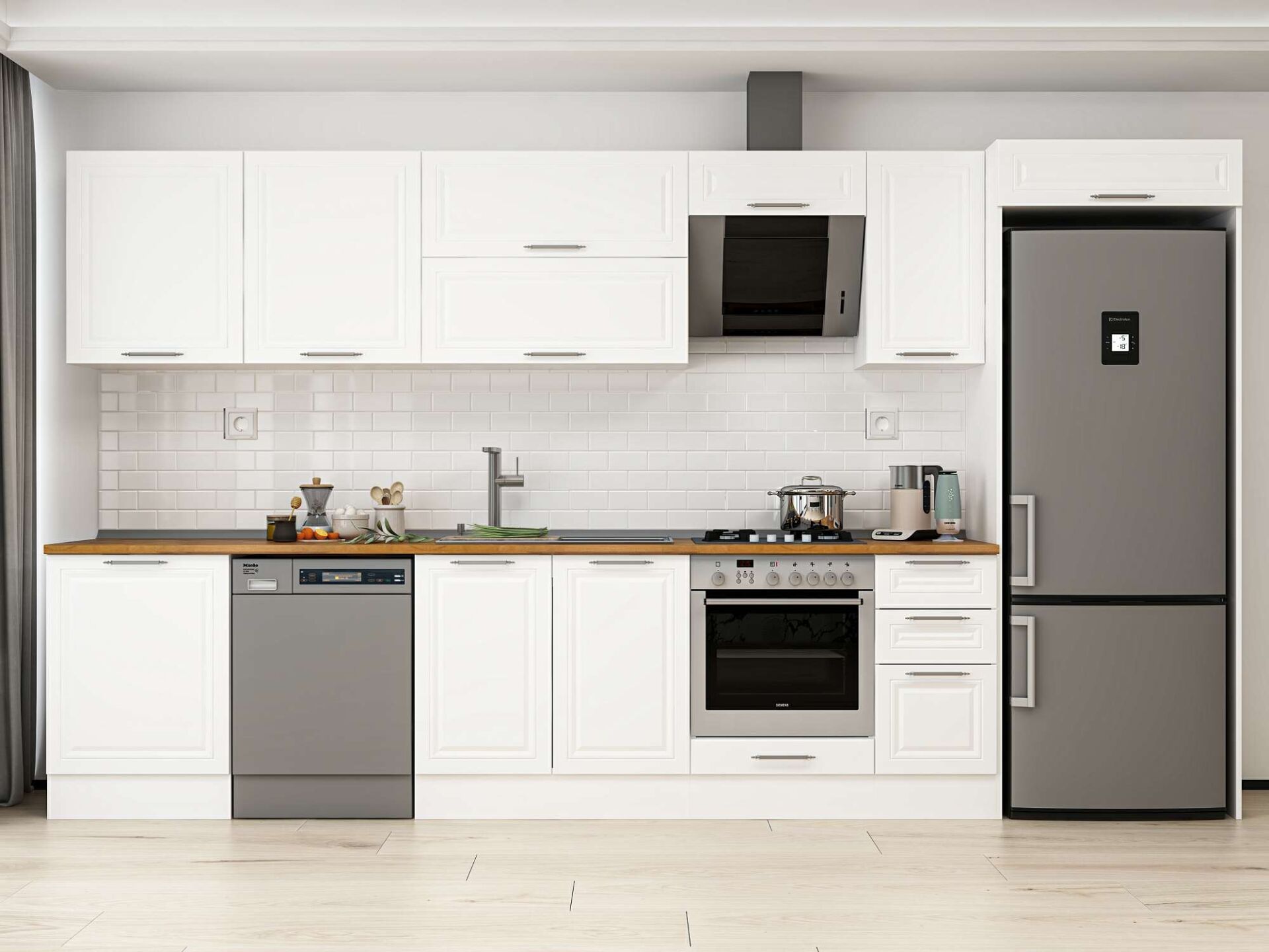 Alvinka 380X222 Cm Klasik Mebran Mutfak Dolabı Beyaz Beyaz Mb-E80S60S40-2