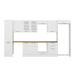 Alvinka 390X222 Cm Klasik Mebran Mutfak Dolabı Mbb-E80B50S60-3 Mebran | Beyaz - Mdf