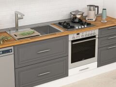 Alvinka 380X240 Cm Klasik Mebran Mutfak Dolabı Mbb-E80B40S60-2 Mebran | Antrasit - Suntalam