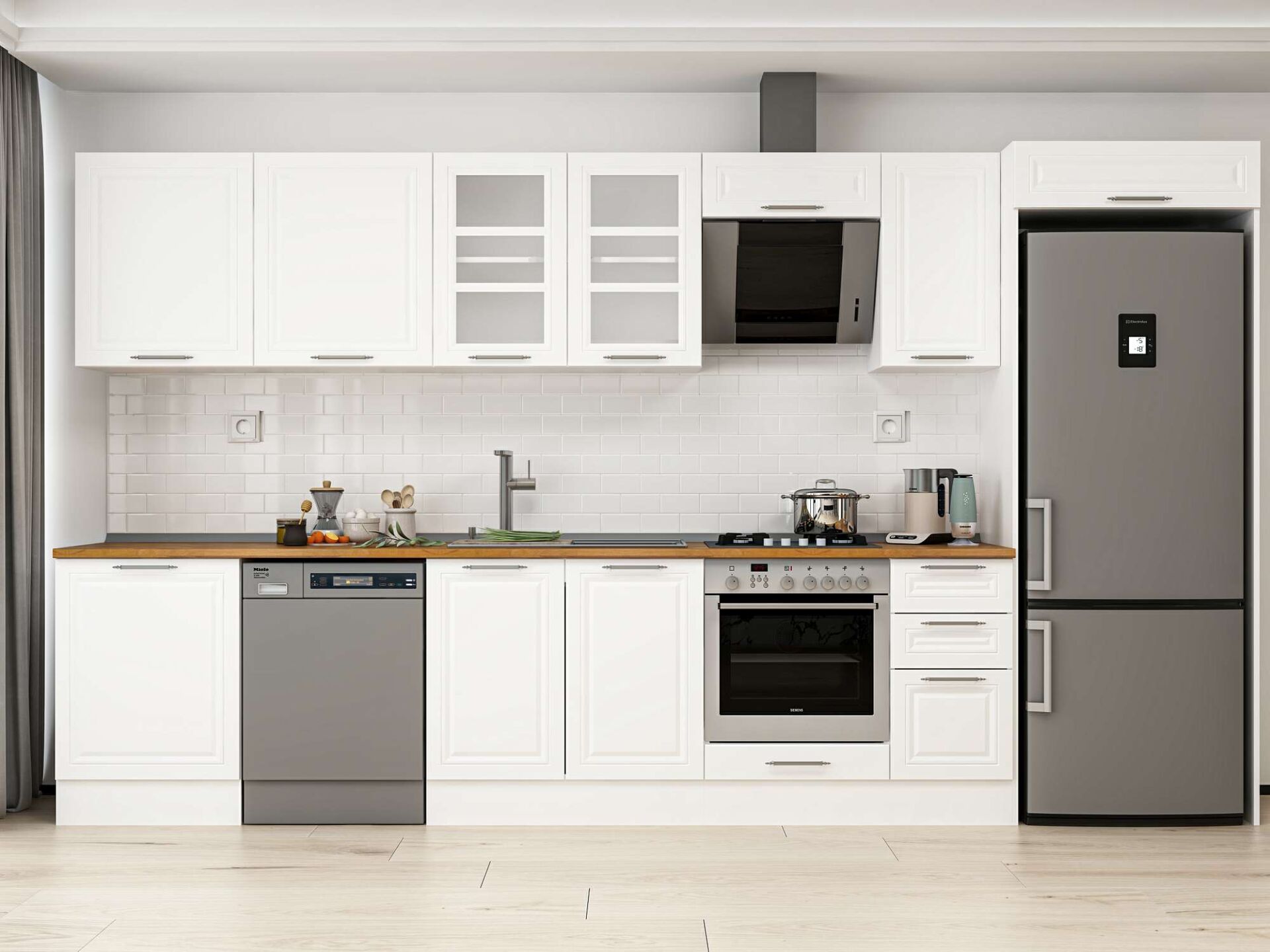 Alvinka 380X222 Cm Klasik Mebran Mutfak Dolabı Beyaz Beyaz Mb-E80S60S40-3