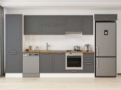 Alvinka 380X222 Cm Klasik Mebran Mutfak Dolabı Mbb-E80B60S40-1 Mebran | Antrasit - Suntalam