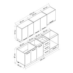 Minar 230 Cm Mutfak Dolabı Beyaz Antrasit 230-A8