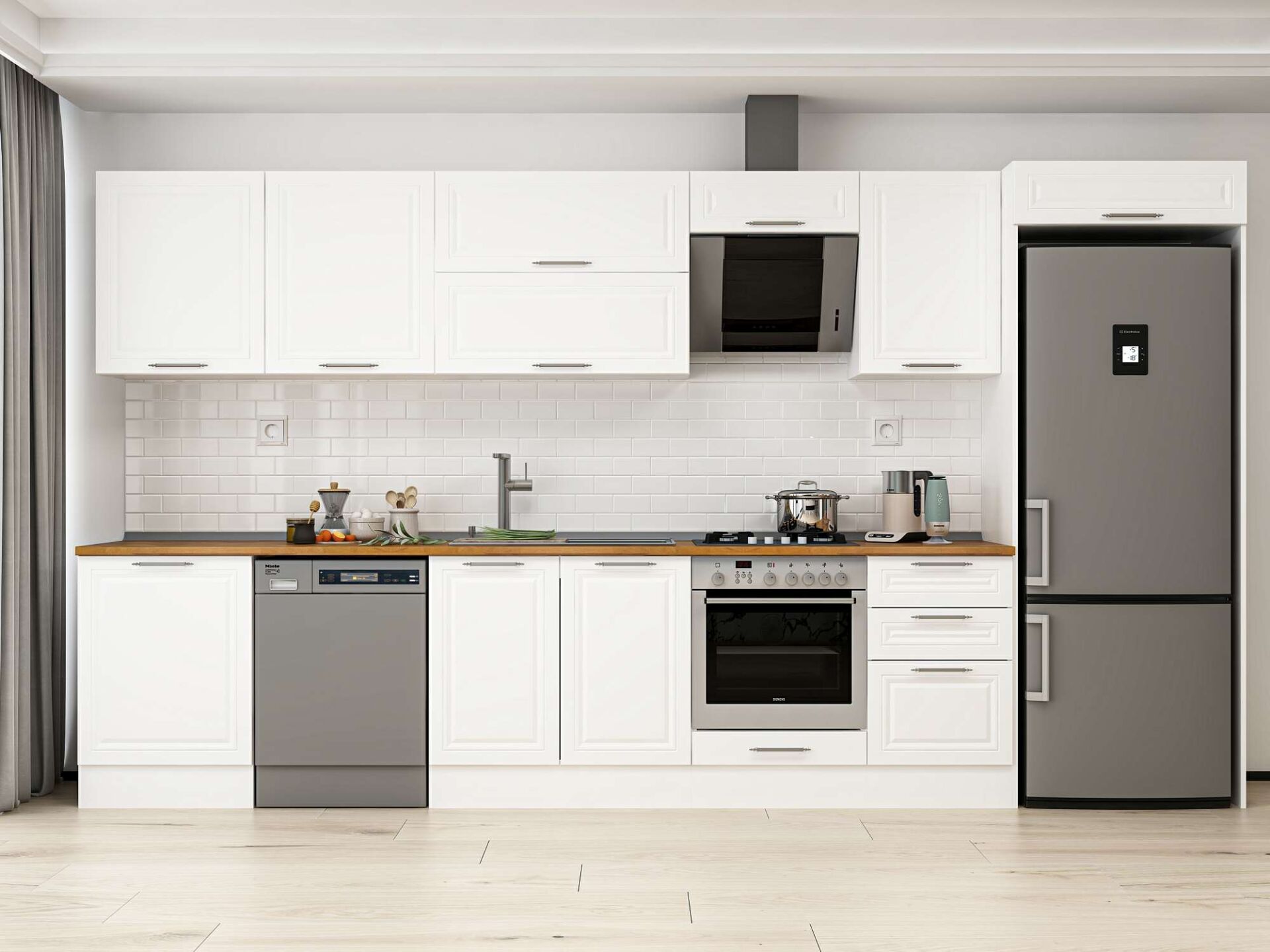 Alvinka 390X222 Cm Klasik Mebran Mutfak Dolabı Beyaz Beyaz Mb-E80S60S50-2
