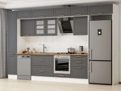 Alvinka 380X240 Cm Klasik Mebran Mutfak Dolabı Mbb-E80B40S60-3 Mebran | Antrasit - Suntalam