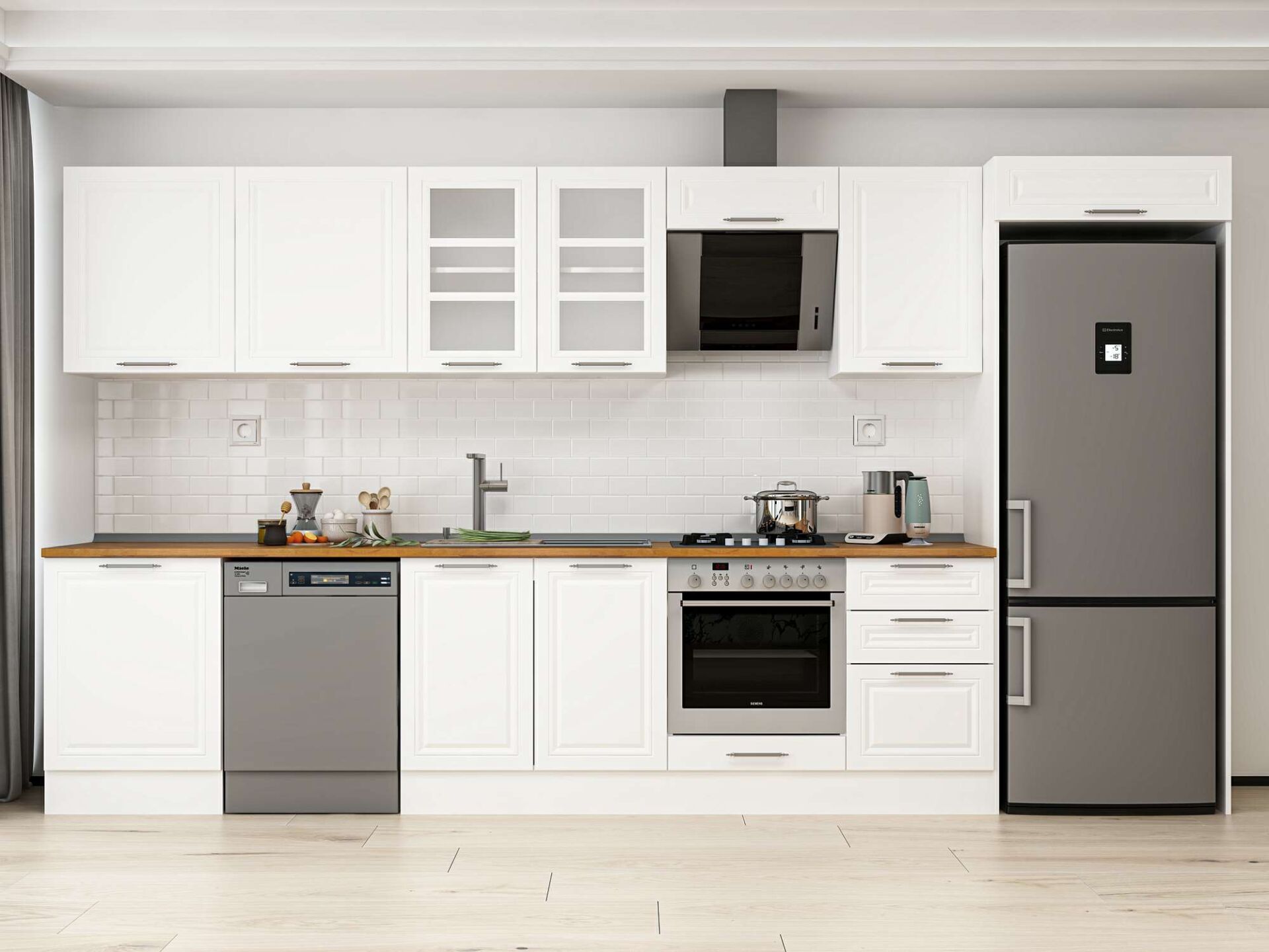 Alvinka 390X222 Cm Klasik Mebran Mutfak Dolabı Beyaz Beyaz Mb-E80S60S50-3
