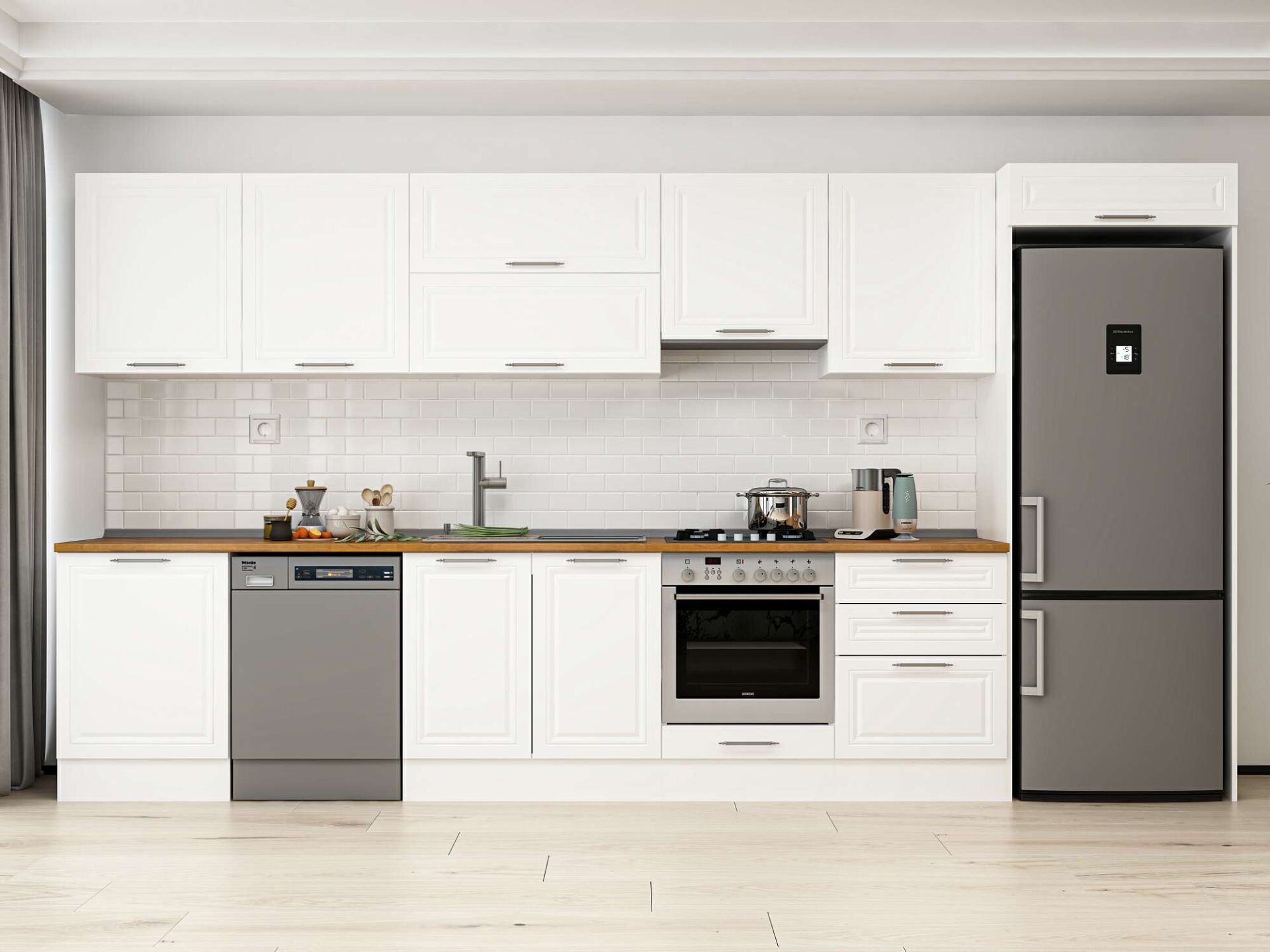 Alvinka 400X222 Cm Klasik Mebran Mutfak Dolabı Beyaz Beyaz Mb-E80S60S60-1