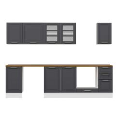 Alvinka 295X210 Cm Klasik Mebran Mutfak Dolabı M-E90S45S40-3 Mebran | Antrasit - Suntalam