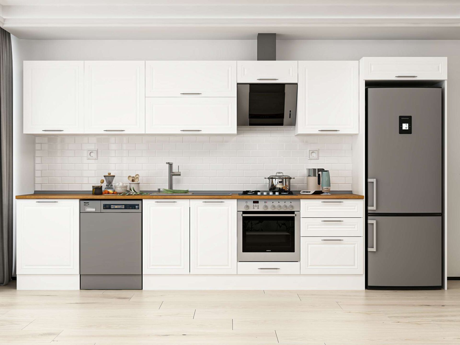 Alvinka 400X222 Cm Klasik Mebran Mutfak Dolabı Beyaz Beyaz Mb-E80S60S60-2