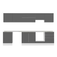 Alvinka 330X210 Cm High Gloss Mutfak Dolabı M-E90S60S60-1 High Gloss | Antrasit - Suntalam