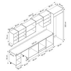 Alvinka 400X222 Cm Klasik Mebran Mutfak Dolabı Beyaz Beyaz Mb-E80S60S60-3