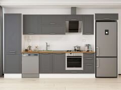 Alvinka 380X222 Cm Klasik Mebran Mutfak Dolabı Mbb-E80B60S40-2 Mebran | Antrasit - Suntalam