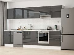 Alvinka 330X210 Cm High Gloss Mutfak Dolabı M-E90S60S60-1 High Gloss | Antrasit - Mdf