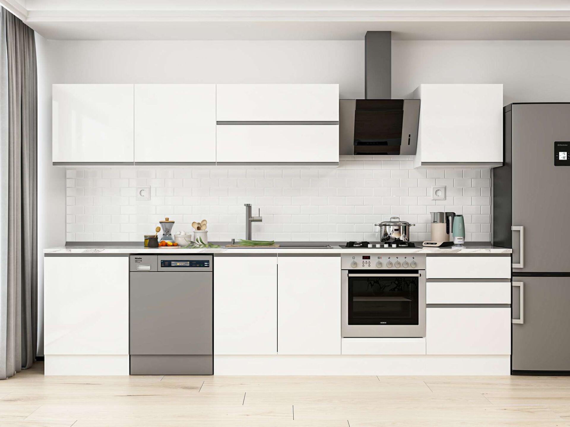 Alvinka 330X210 Cm High Gloss Mutfak Dolabı M-E90S60S60-2 High Gloss | Beyaz - Suntalam