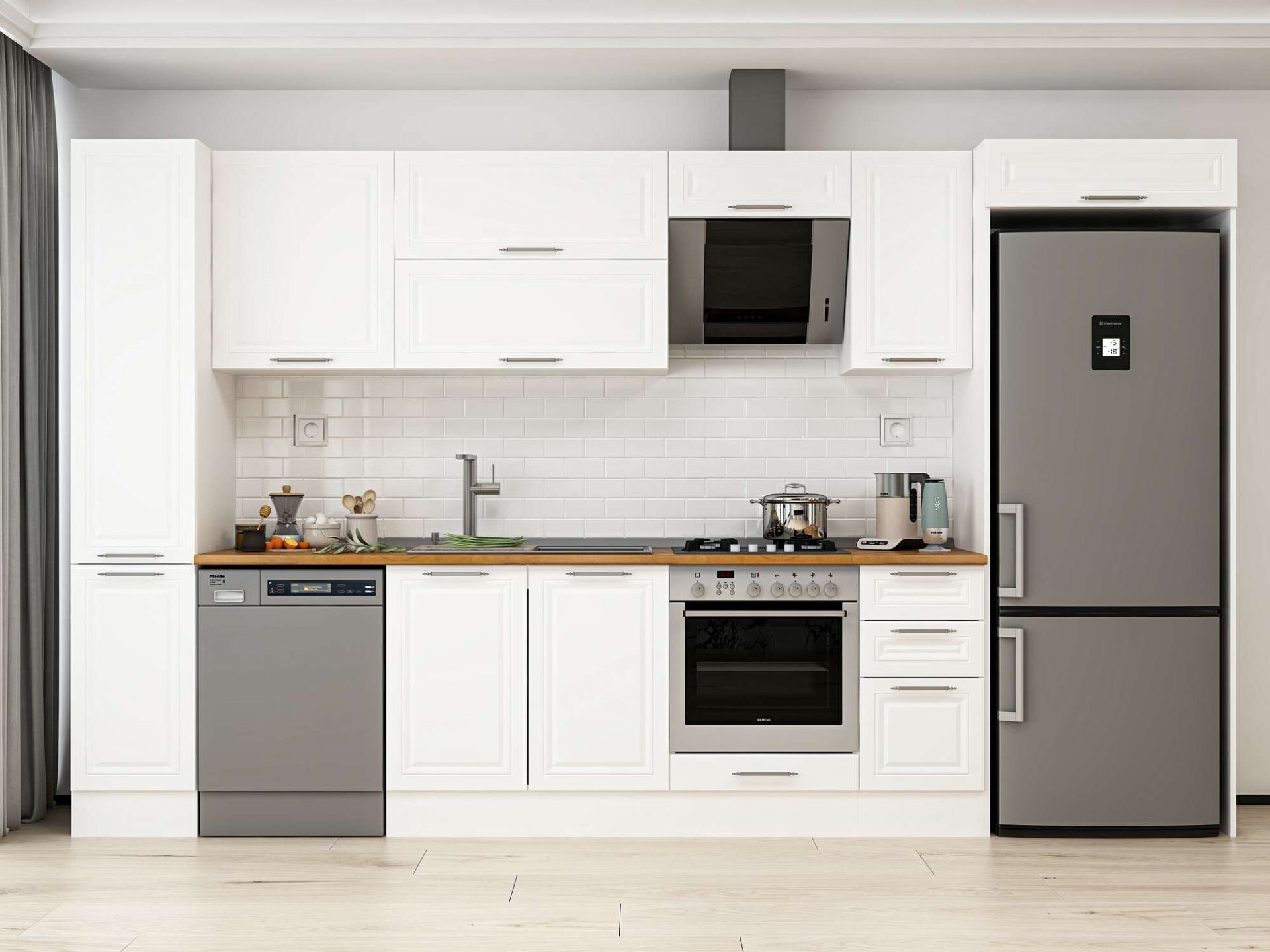Alvinka 360X222 Cm Klasik Mebran Mutfak Dolabı Beyaz Beyaz Mbb-E80B40S40-2