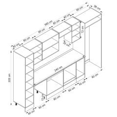 Alvinka 360X222 Cm Klasik Mebran Mutfak Dolabı Beyaz Beyaz Mbb-E80B40S40-2