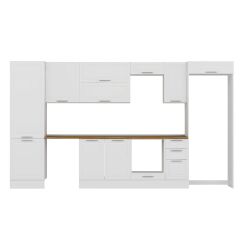Alvinka 380X222 Cm Klasik Mebran Mutfak Dolabı Mbb-E80B60S40-2 Mebran | Beyaz - Mdf