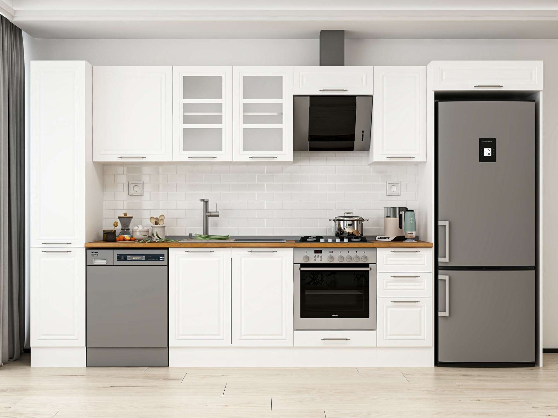 Alvinka 360X222 Cm Klasik Mebran Mutfak Dolabı Beyaz Beyaz Mbb-E80B40S40-3