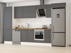 Alvinka 380X222 Cm Klasik Mebran Mutfak Dolabı Mbb-E80B60S40-2 Mebran | Antrasit - Mdf