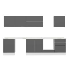 Alvinka 330X210 Cm High Gloss Mutfak Dolabı M-E90S60S60-2 High Gloss | Antrasit - Suntalam