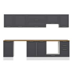 Alvinka 300X210 Cm Klasik Mebran Mutfak Dolabı M-E90S45S45-1 Mebran | Antrasit - Suntalam