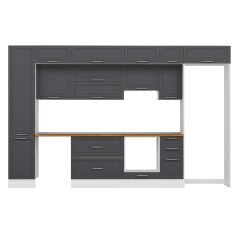 Alvinka 365X240 Cm Klasik Mebran Mutfak Dolabı Mbb-E80B45S40-1 Mebran | Antrasit - Mdf