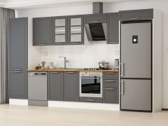 Alvinka 380X222 Cm Klasik Mebran Mutfak Dolabı Mbb-E80B60S40-3 Mebran | Antrasit - Suntalam