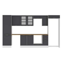 Alvinka 380X222 Cm Klasik Mebran Mutfak Dolabı Mbb-E80B60S40-3 Mebran | Antrasit - Suntalam