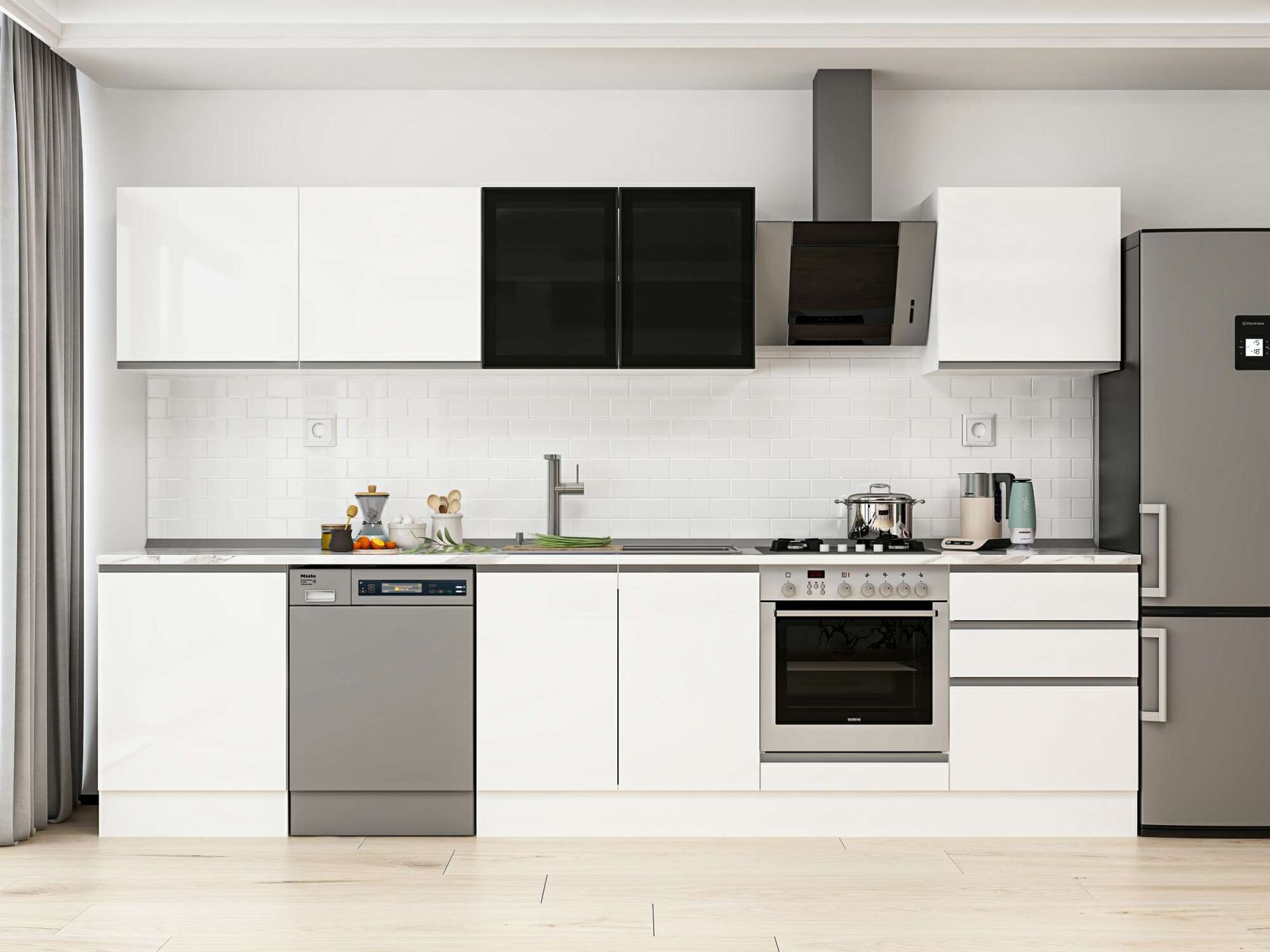 Alvinka 330X210 Cm High Gloss Mutfak Dolabı M-E90S60S60-3 High Gloss | Beyaz - Mdf