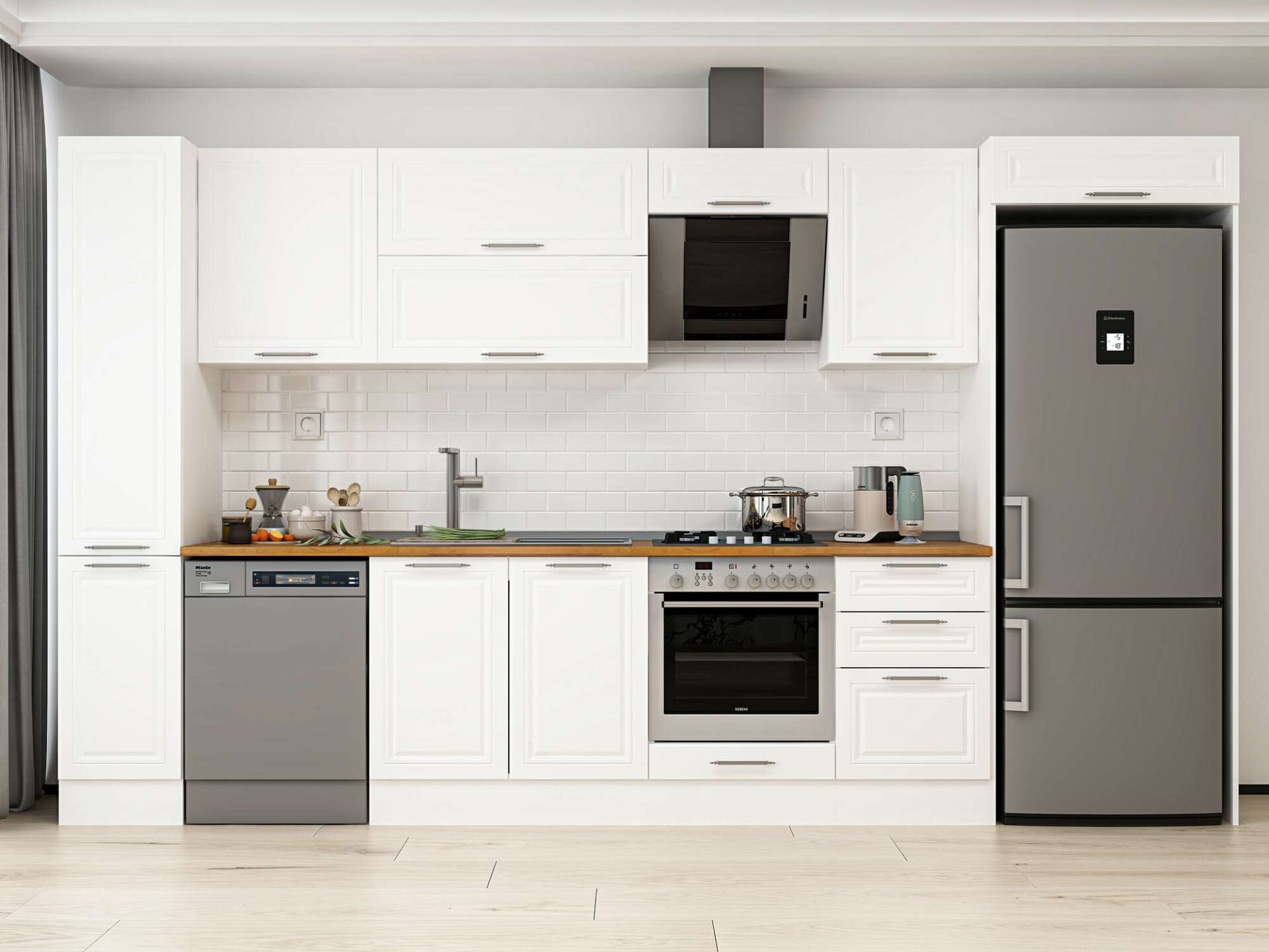 Alvinka 370X222 Cm Klasik Mebran Mutfak Dolabı Beyaz Beyaz Mbb-E80B40S50-2