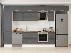 Alvinka 365X240 Cm Klasik Mebran Mutfak Dolabı Mbb-E80B45S40-2 Mebran | Antrasit - Suntalam