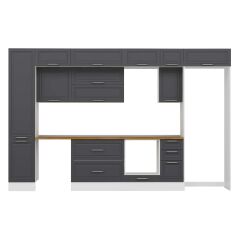 Alvinka 365X240 Cm Klasik Mebran Mutfak Dolabı Mbb-E80B45S40-2 Mebran | Antrasit - Suntalam