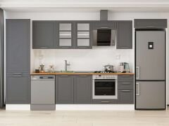 Alvinka 380X222 Cm Klasik Mebran Mutfak Dolabı Mbb-E80B60S40-3 Mebran | Antrasit - Mdf