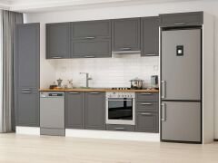 Alvinka 385X222 Cm Klasik Mebran Mutfak Dolabı Mbb-E80B60S45-1 Mebran | Antrasit - Suntalam