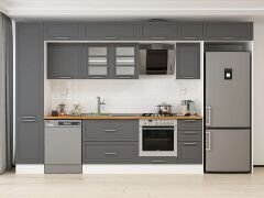 Alvinka 365X240 Cm Klasik Mebran Mutfak Dolabı Mbb-E80B45S40-3 Mebran | Antrasit - Suntalam