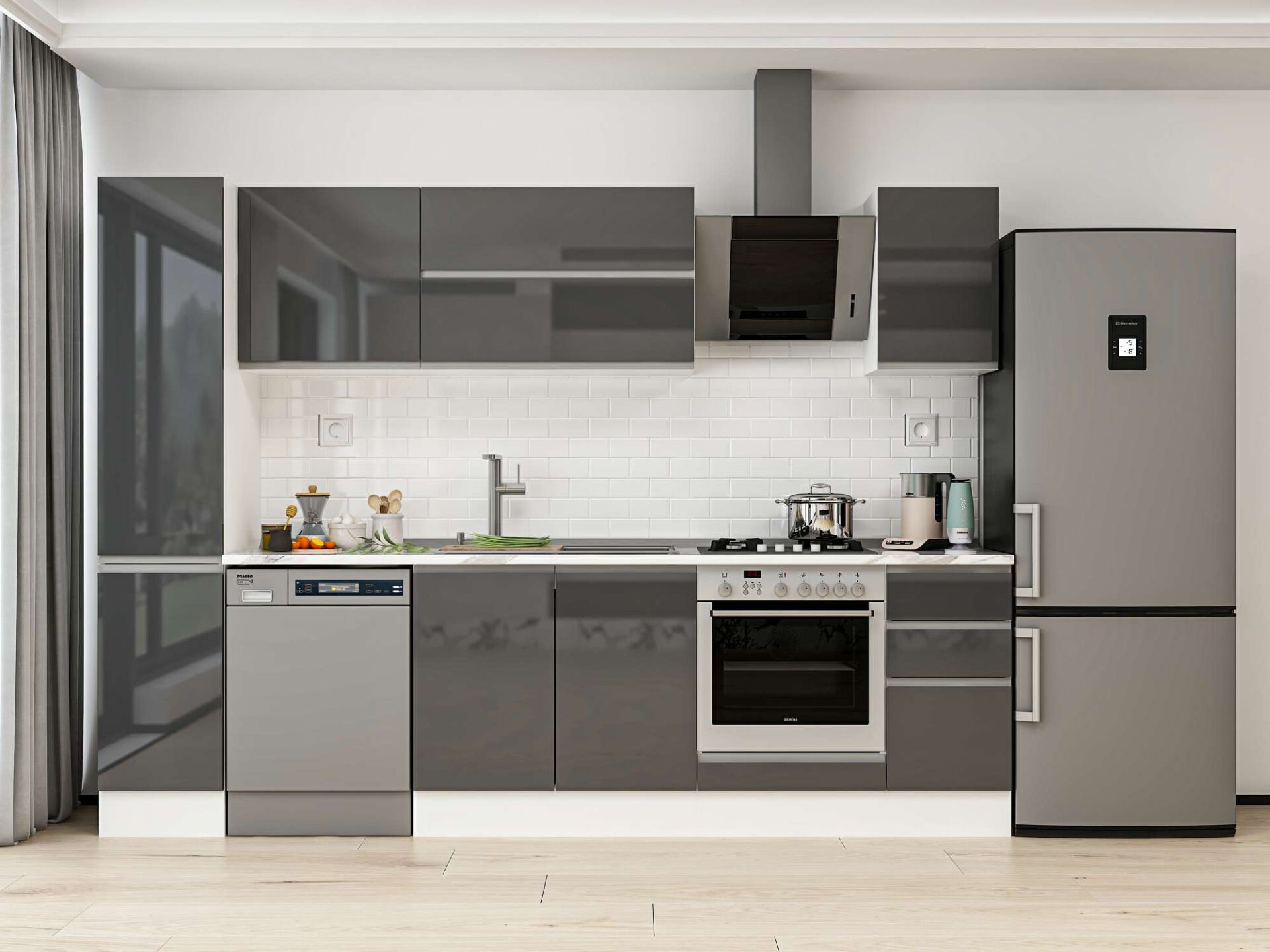 Alvinka 290X210 Cm High Gloss Mutfak Dolabı Mb-E90B40S40-2 High Gloss | Antrasit - Mdf