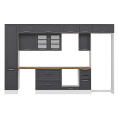 Alvinka 365X240 Cm Klasik Mebran Mutfak Dolabı Mbb-E80B45S40-3 Mebran | Antrasit - Mdf