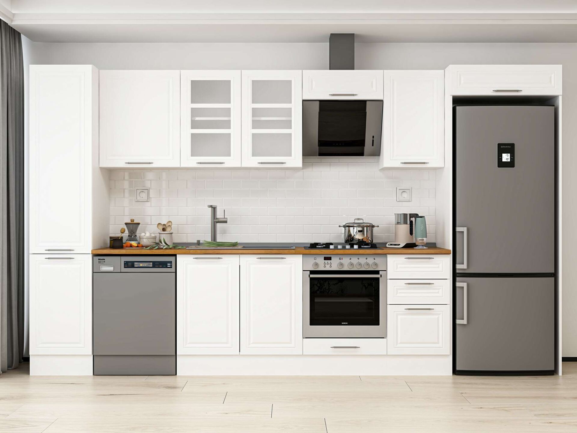 Alvinka 370X222 Cm Klasik Mebran Mutfak Dolabı Beyaz Beyaz Mbb-E80B45S45-3