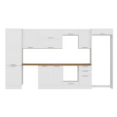 Alvinka 385X222 Cm Klasik Mebran Mutfak Dolabı Mbb-E80B60S45-2 Mebran | Beyaz - Mdf