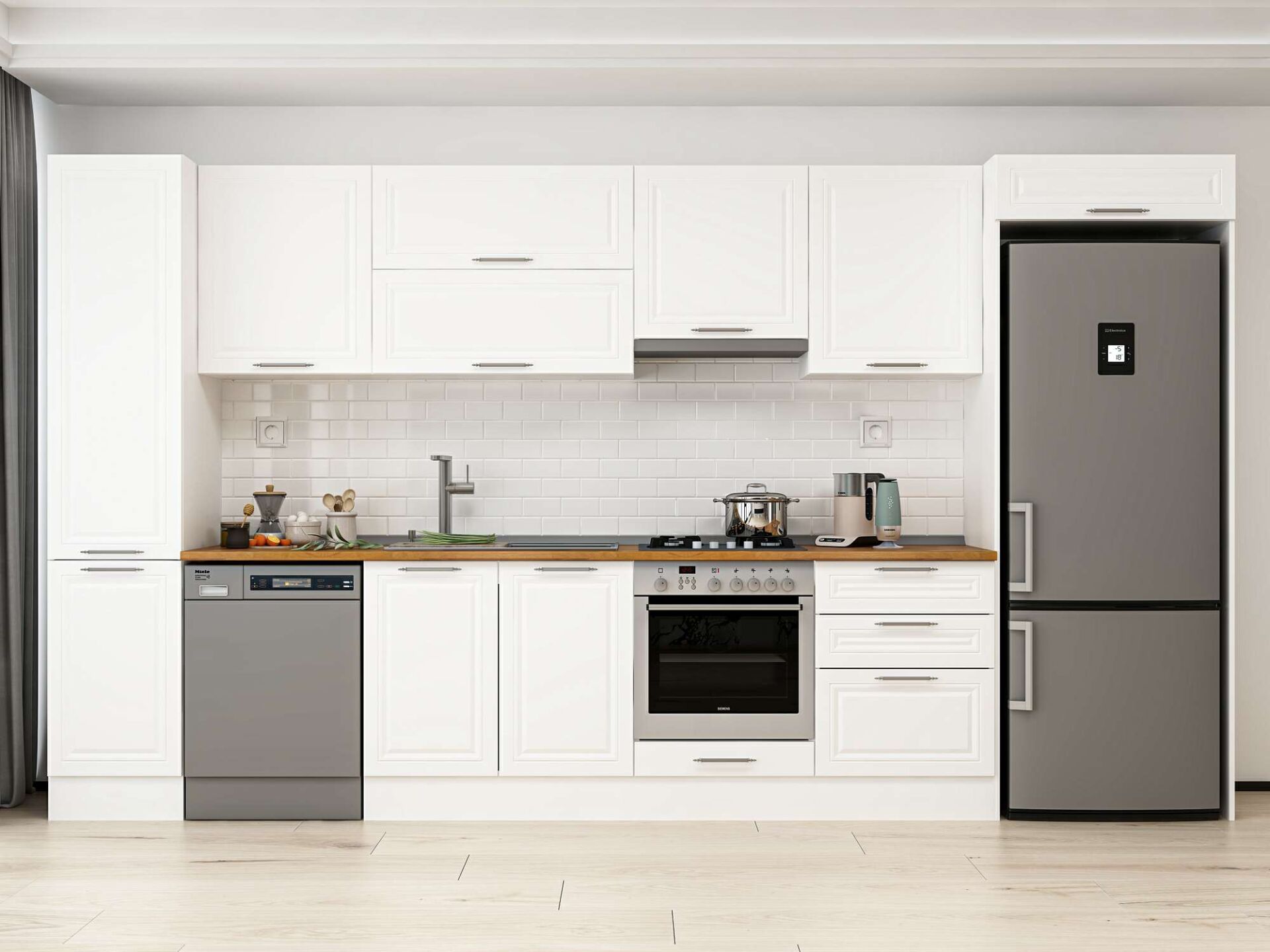 Alvinka 385X222 Cm Klasik Mebran Mutfak Dolabı Beyaz Beyaz Mbb-E80B45S60-1