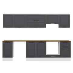 Alvinka 305X210 Cm Klasik Mebran Mutfak Dolabı M-E90S45S50-1 Mebran | Antrasit - Suntalam