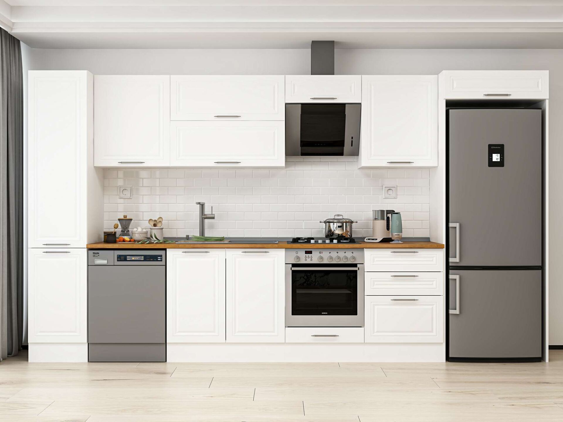 Alvinka 385X222 Cm Klasik Mebran Mutfak Dolabı Beyaz Beyaz Mbb-E80B45S60-2