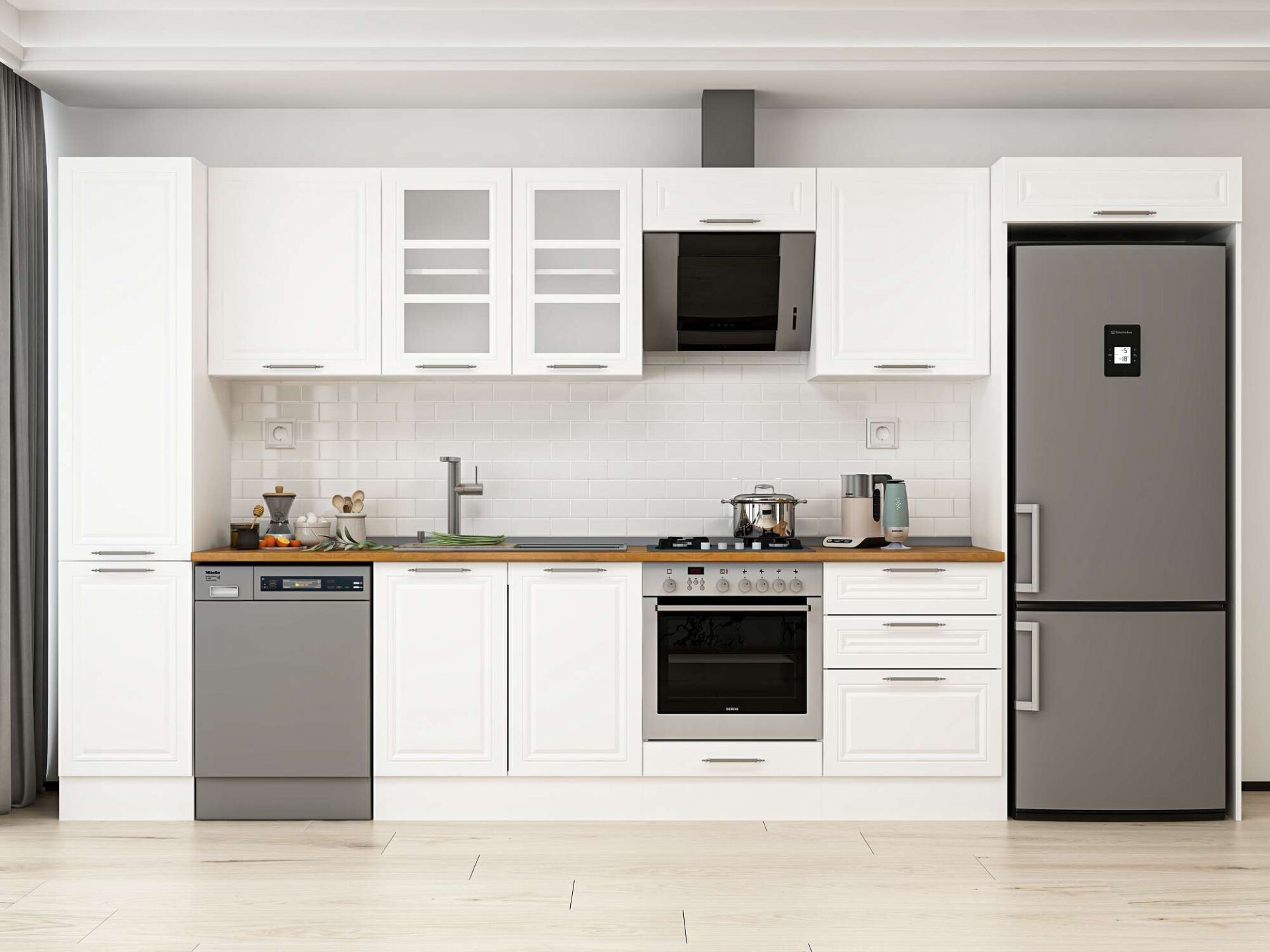 Alvinka 385X222 Cm Klasik Mebran Mutfak Dolabı Beyaz Beyaz Mbb-E80B45S60-3