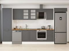 Alvinka 385X222 Cm Klasik Mebran Mutfak Dolabı Mbb-E80B60S45-3 Mebran | Antrasit - Suntalam